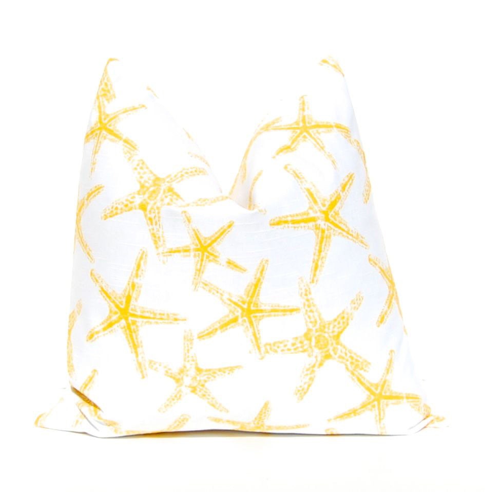 Decorative Throw Pillow Cover 22 x 22 Beach Decor Star Fish One Yellow on White Slub Sea Friends Premier Prints