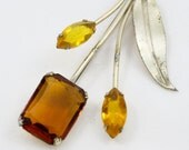 Vintage Coro Sterling Vermeil Brooch with Topaz Rhinestones - 1940s