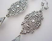 Silver Filigree Clear Swarovski Crystal Earrings