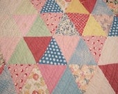 Colorful Triangles Patchwork Vintage Cutter Quilt Piece - 39 inches by 20 inches