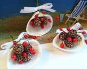 Seashell Christmas ornaments coastal tree decorations holiday decor painted clamshells with holly and pinecones