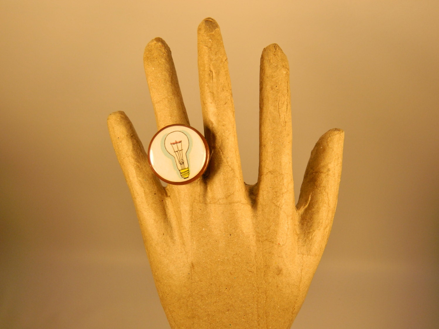 Light Bulb Ring - Recycled Game Piece - Vintage Illustration