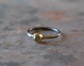 Rose Cut Black Diamond Ring 14K Yellow Gold Distressed Oxidized Sterling Silver Band