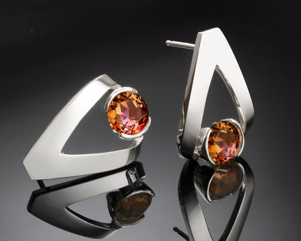 mystic topaz earrings - Argentium silver - posts - eco-friendly - orange - gemstone jewelry - 2470
