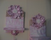 Two Handmade Recycled Distressed Wooden Shelves Embellished with Paper Flowers Baby Girls Room Decor venitadezzins