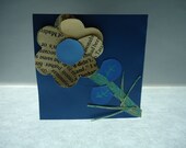 Blooming - 3D Textured Art Card Shiny Blue Green Valentine Blank Metallic OOAK Upcycled