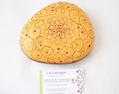 Hand Painted Rock: Merigold and Swirls