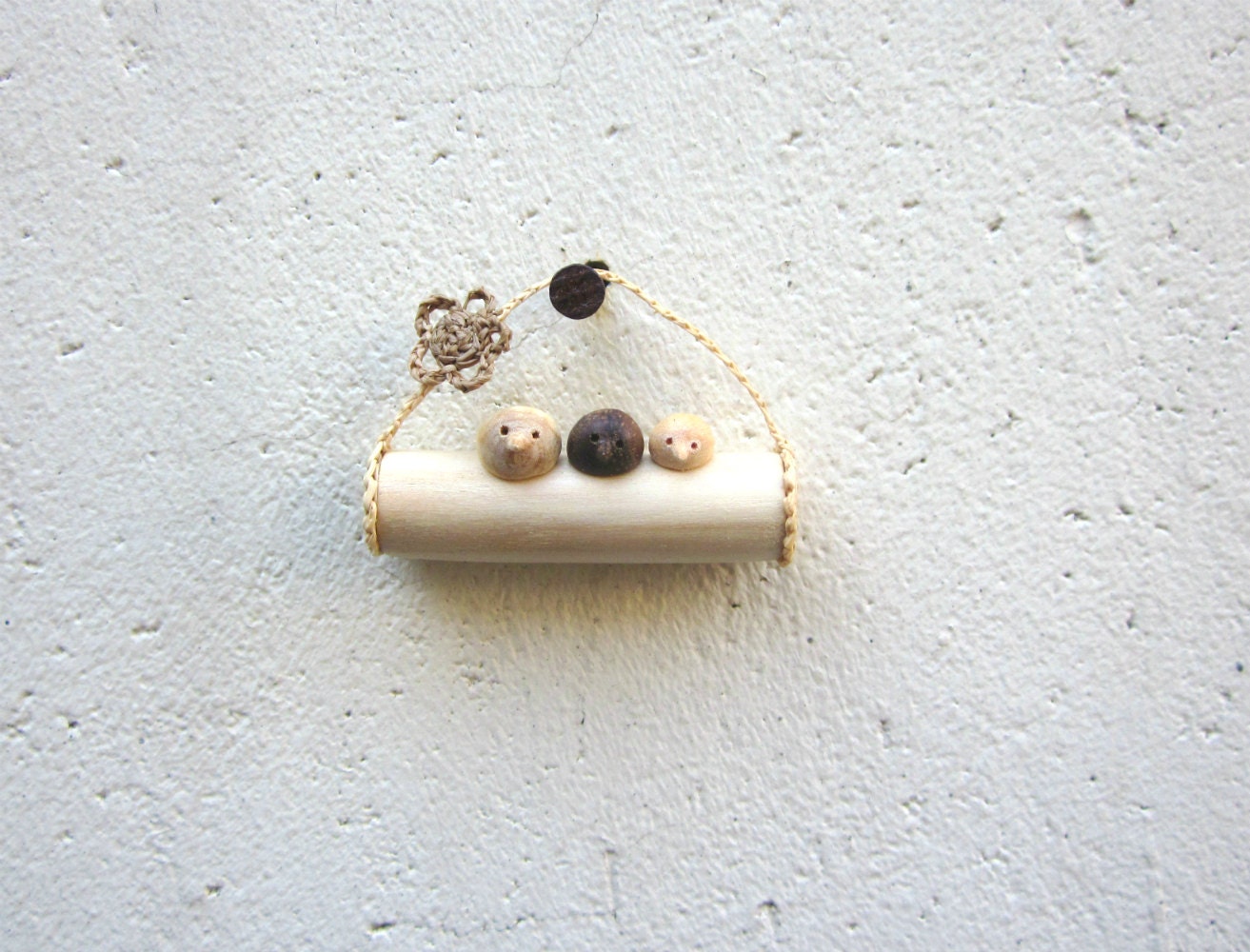 Miniature birds on a twig, native wall art
