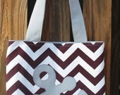 Large Maroon Chevron Tote Bag with Appliqued Anchor
