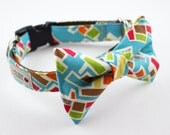 Mod Blocks Blue Dog Bow Tie Collar