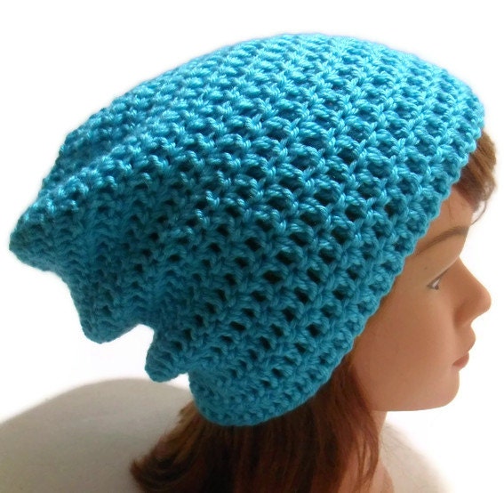 Crochet Kendall Slouchy Beanie Hat in Turquoise Blue