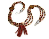 Brown Red Beaded Necklace/ Multi Strand Necklace / African Tribal / Ecofriendly Recycled