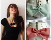 Bow tie necklaces Gift Set of Two fabric bow pendant Custom color tie necklace - fabric bow pendant with chain