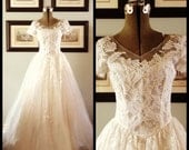 1950s Wedding Dress - White Lace & Tulle