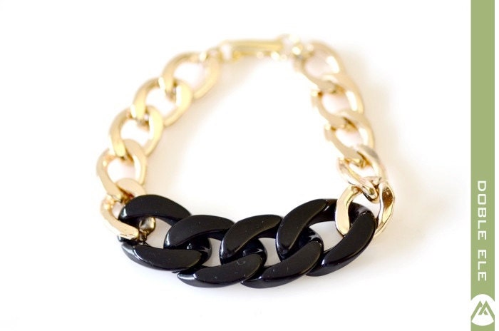 Color Blocking Chunky Chain Bracelet - Black