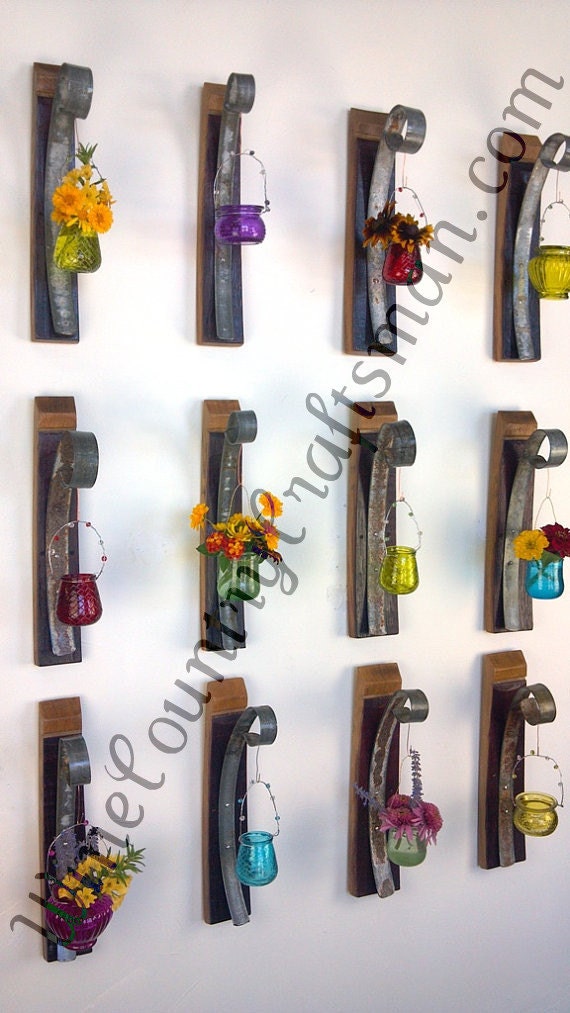 Wall Hanging Candle / Flower Holders - Set of 12 - 100% recycled Wine Barrels