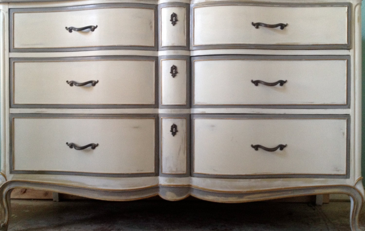 French Vintage Dresser Custom Painted Cottage White Gray Gold By CUSTOM ORDER