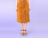 1970's Suede Skirt Cognac Button Up S/M