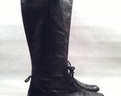 Vintage Knee-high Ankle Lace-up Black Leather Riding Boots Size 7.5