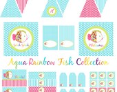 Rainbow Fish Decorations for Birthday Party or Baby Shower - Girls DIY Pink and Aqua Printable Decor by BeeAndDaisy - Instant Download Il_170x135
