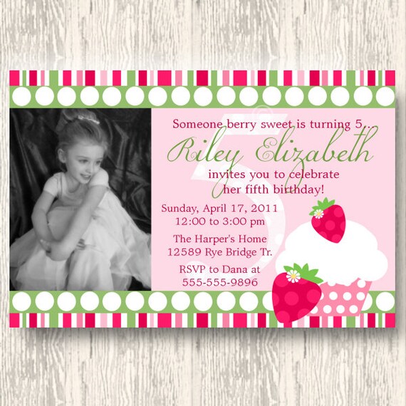 Strawberry Cupcake Printable Photo Invitation for Birthday Party or Baby Shower DIY Invite by BeeAndDaisy Il_570xn