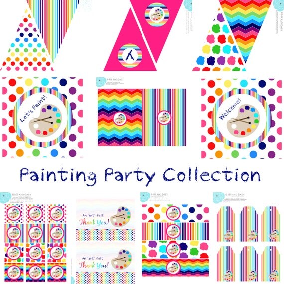 Painting Party Decorations for Birthday or Baby Shower - Girls Arts and Crafts DIY by BeeAndDaisy - Instant Download Il_570xn