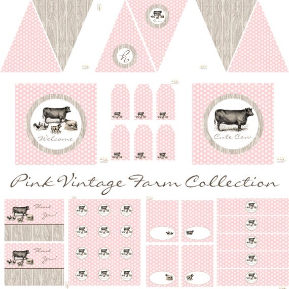 Vintage Farm Decorations for Girls Birthday Party or Baby Shower - Printable DIY Barnyard Animals Decor by BeeAndDaisy - Instant Download Il_570xn