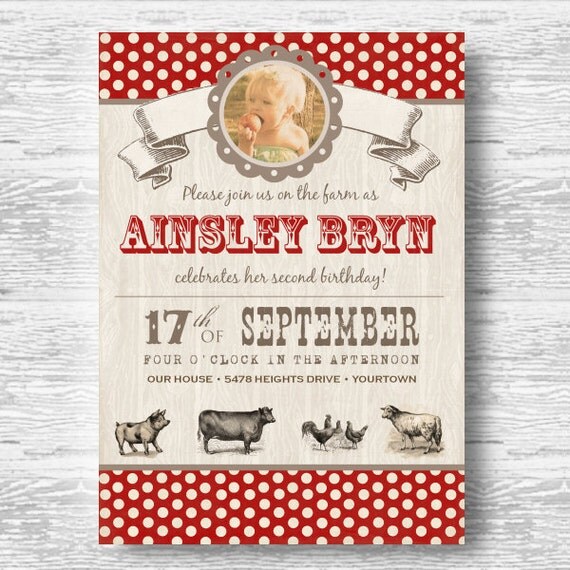 Vintage Farm Invitation for Birthday Party or Baby Shower - Boys Girls DIY Printable Invite by BeeAndDaisy Il_570xn