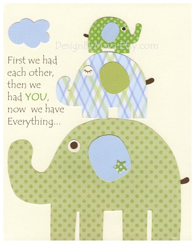 Baby boy, Nursery wall art Decor, Children Art..First we had each other.. light blue light green match the colors of Eli elephant