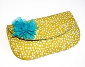 yellow clutch purse with removable fabric flower brooch in chiffon / spring fashion  / bridesmaid