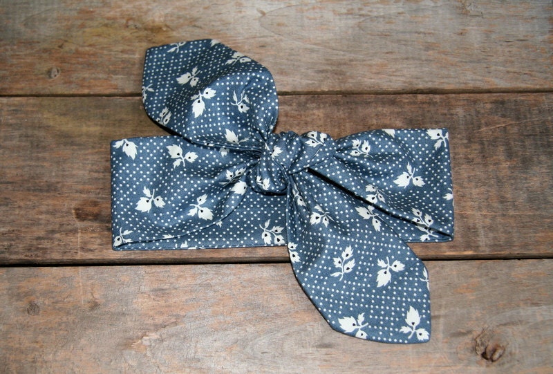 blue and white headscarf  / tie up headband / adjustable / summer / knotted headband / graduation