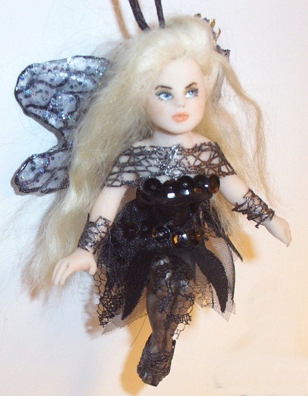 OOAK Fairy Mini Ornament Zara Goth Faerie Art Doll Sculpt