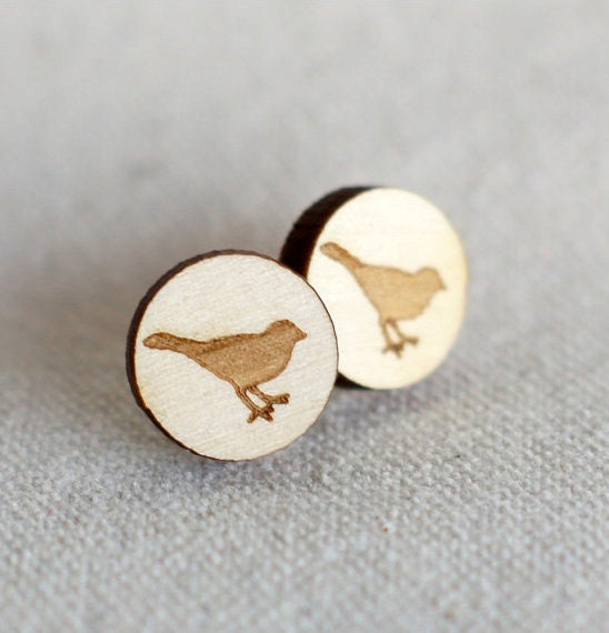 Birds of a Feather Laser Engraved Wooden Studs
