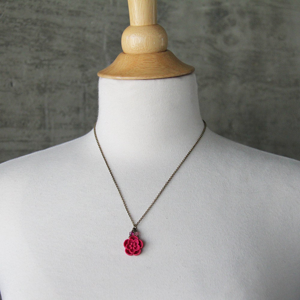 Raspberry Magenta Fuchsia Sakura Flower Cherry Blossom Necklace