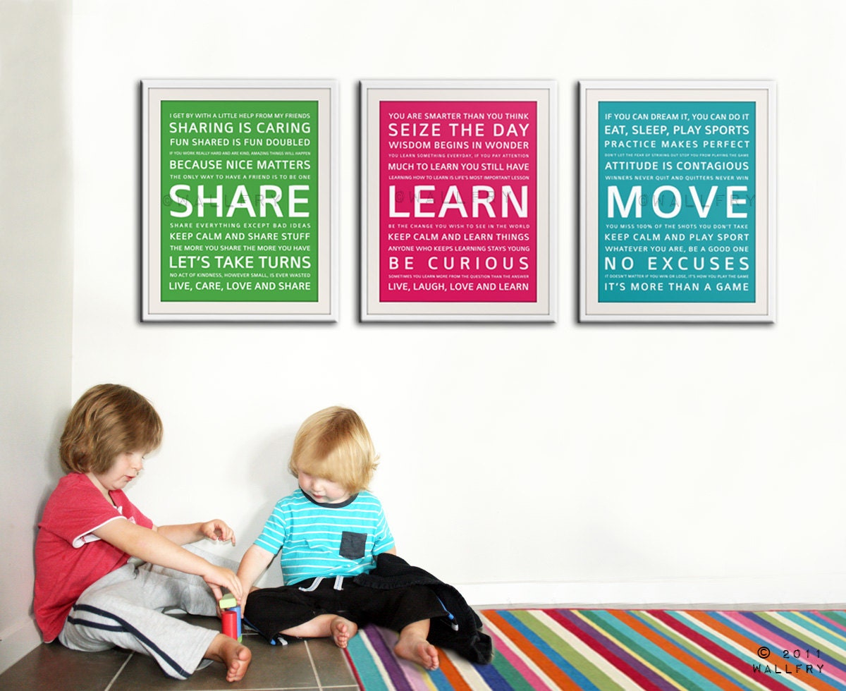 Playroom decor. Children decor, inspirational typography, playroom wall art for children kids decor. 3-11x14 prints by WallFry