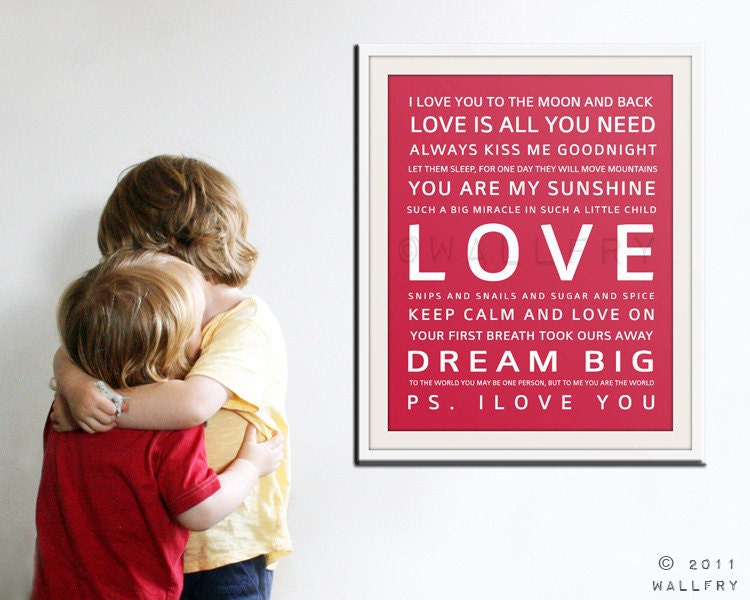 Kids valentines gift. Love print for children, art for childrens valentines day. Inspirational typography 11x14 print by WallFry