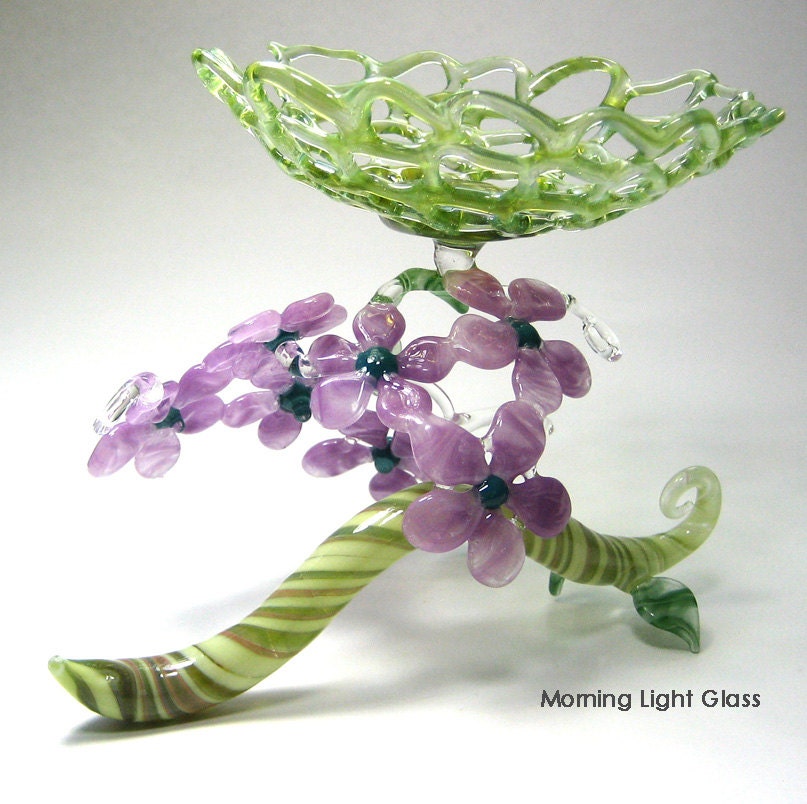 Lavender Glass Flowers Bowl Sculpture