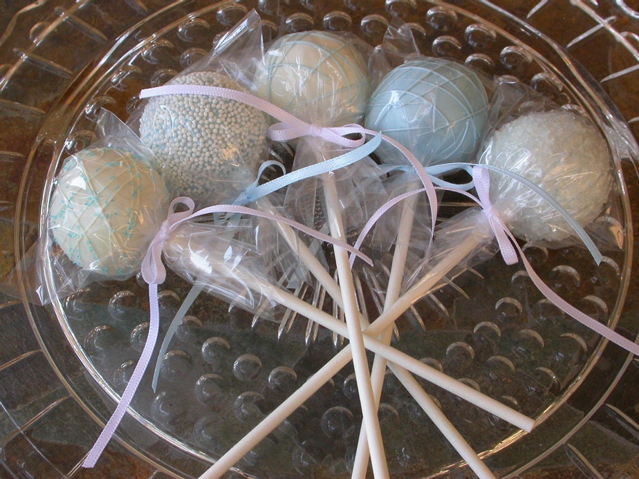 Wedding Cake Pops - Powder Blue Cake Pop Edible Baby Shower Bridal Shower Birthday Party Favors