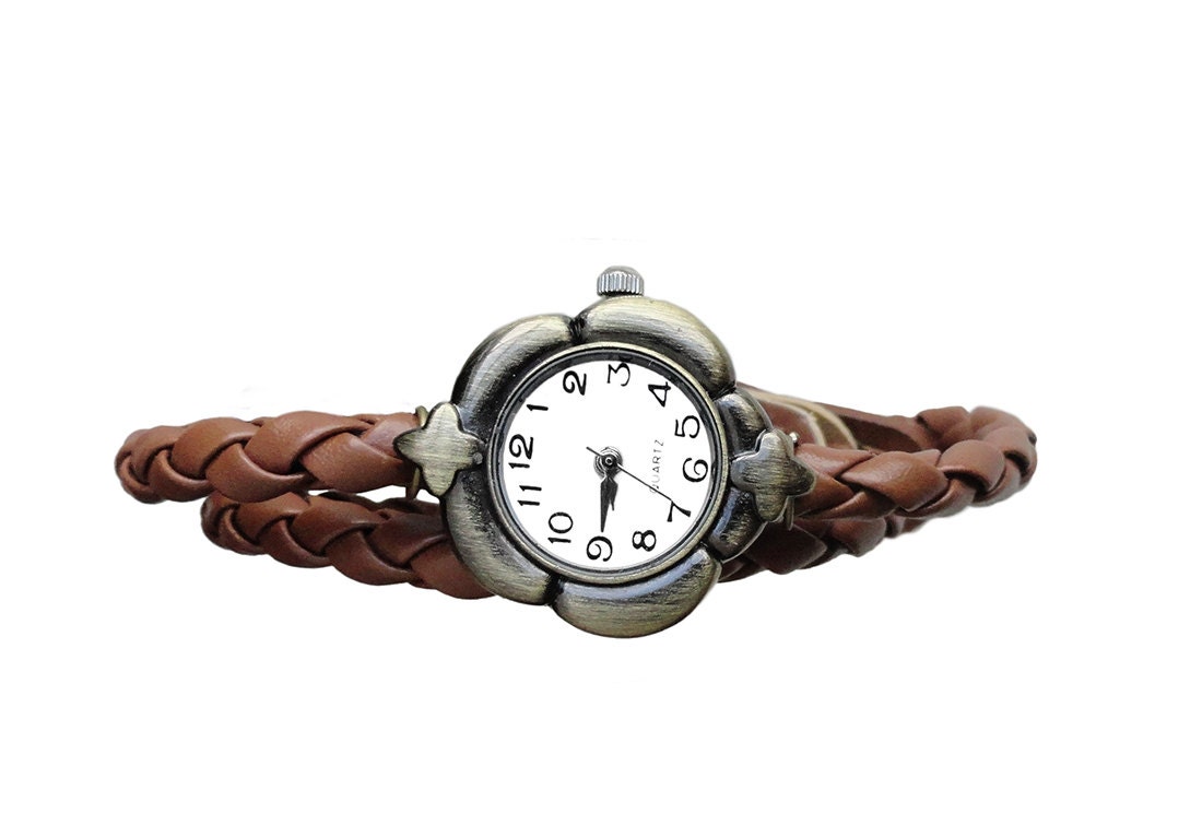 Happy Father's Day Sale - Handmade New Antique Bronze Flower-shape Quartz Watch Brown Leather Wrapped Bracelet (Get 12% OFF)