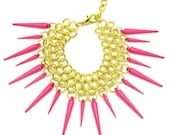 Pink Punk Rock Bracelet - Pink Spikes - Bright Summer Jewelry - Colorful Gifts for her -