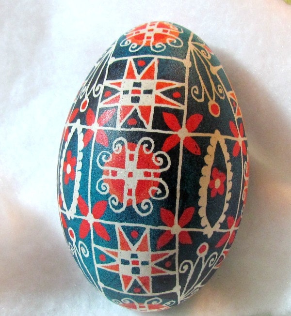 Ukrainian egg, pysanky, navy blue, egg, goose egg, stars