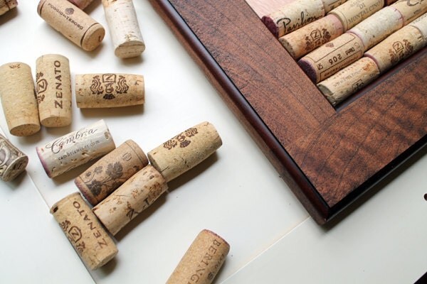 Wine Cork Crafts - DIY Bulletin Board Kit - memo board - reclaimed wood - distressed wood - brown
