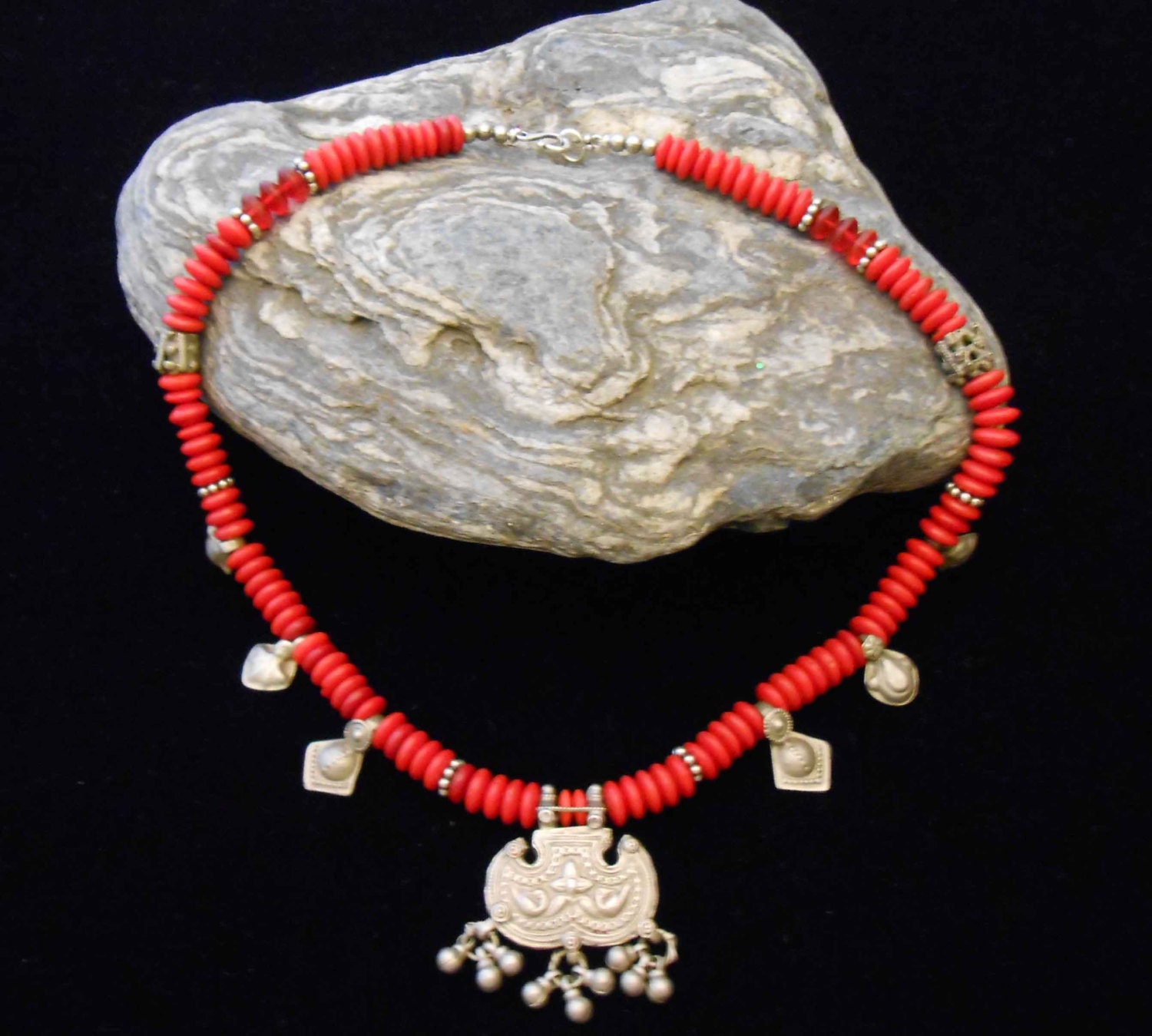 The Charmer Silver and Vintage Glass Disk Necklace