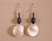 Chinese Token of Fortune Mother of Pearl Gaming Token Earrings