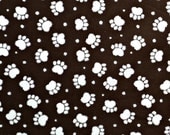 Dog Fabric, Fat Quarter, Large Furry White Paw Prints on Chocolate Brown, Quilting Cotton, Animal Print