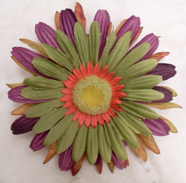 PRETTY Purple Green and Pink Flower Hair Clip