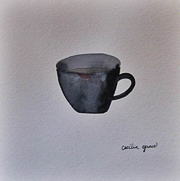 Lipstick on coffee cup illustration WATERCOLOR painting ART PRINT 8x8 kitchen decor coffee bar art