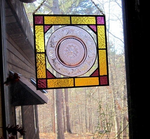Sparkling Stained glass CRYSTAL MEMORY etched plate sundancer decorative art