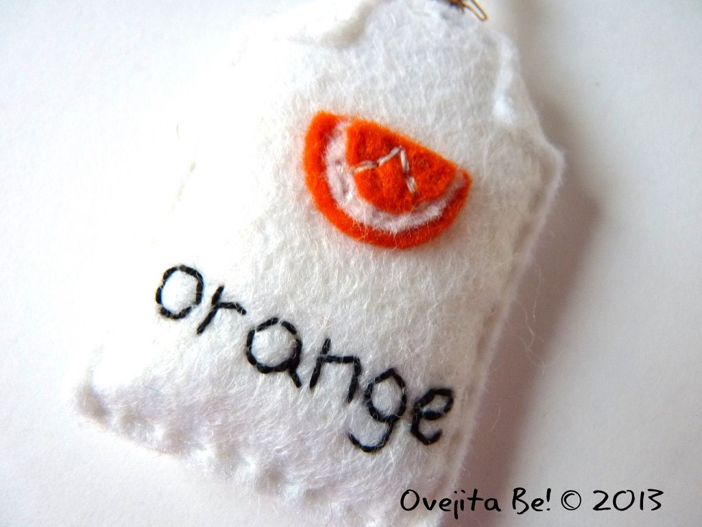 Orange tea bookmark - felt teabag