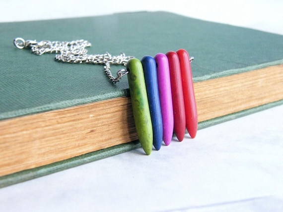 CLEARANCE - all must go, Spike Jewelry Tribal Necklace Rainbow Sticks Howlite Necklace Bohemian Style Modern Jewelry Spring Fashion